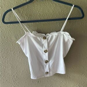 White Button-Front Crop Top